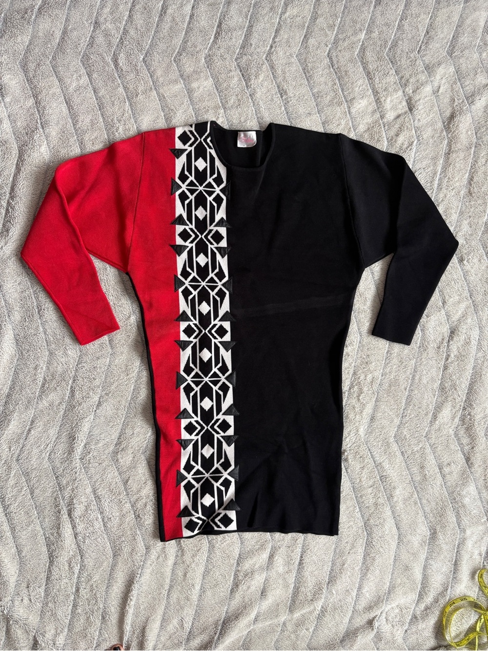 Vintage Red & Black Geometric Mini-Dress